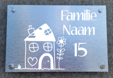 Rvs naambord huiswit