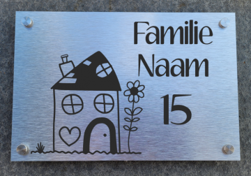 Rvs naambord huiszwart